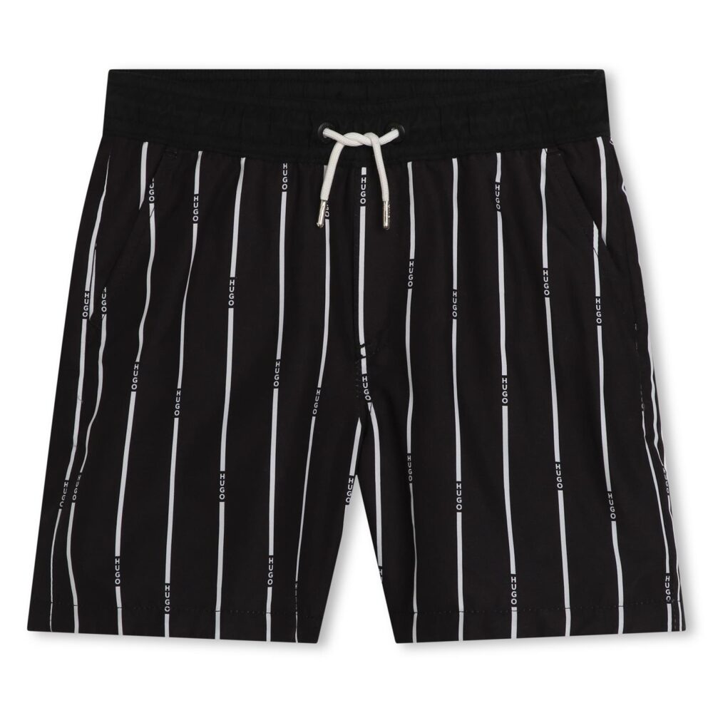 HUGO Black Striped Swim Shorts