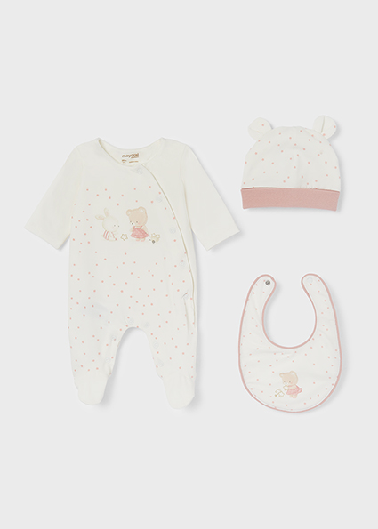 MAYORAL Ivory & Pink Babygrow Set