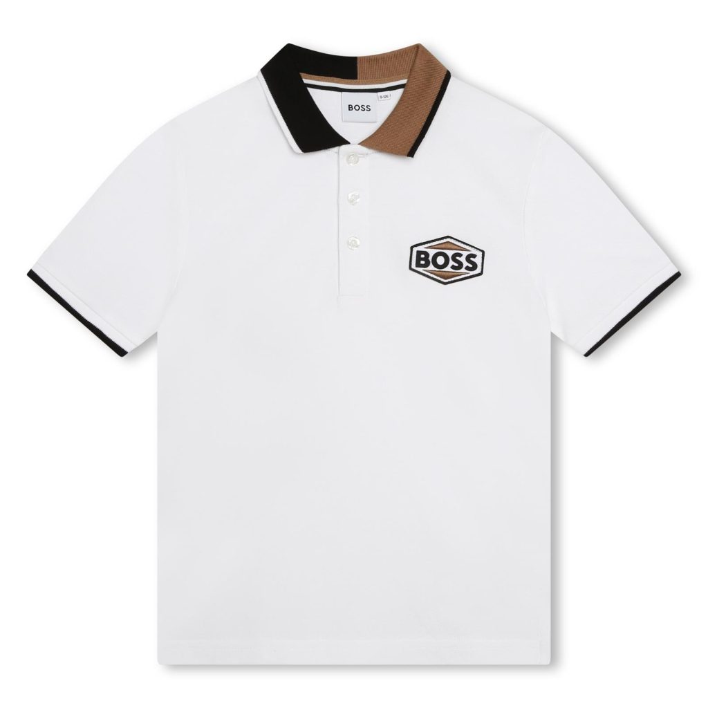 Boss White logo polo shirt