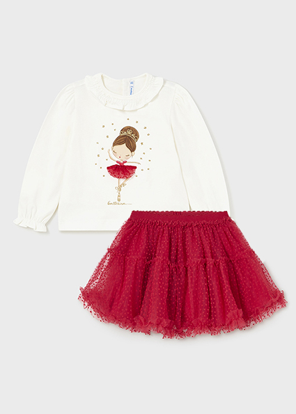 MAYORAL Ivory & Red Tulle Skirt Set