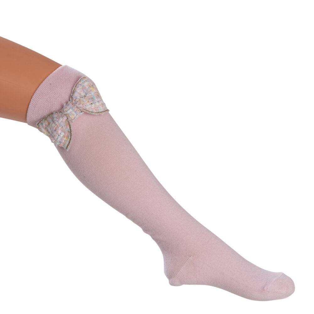 Daga Pink Tweed Bow Knee Socks