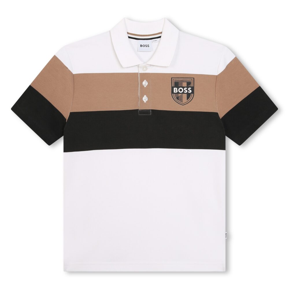BOSS white and beige polo shirt