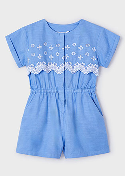 MAYORAL Blue Embroidered Playsuit