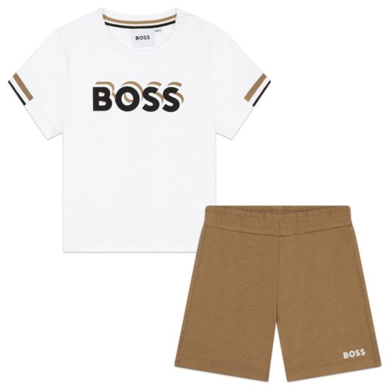 BOSS white and beige shorts set