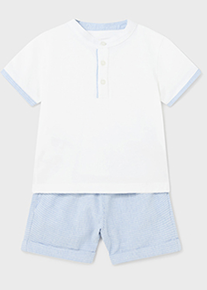 MAYORAL White & Blue Polo Shorts Set