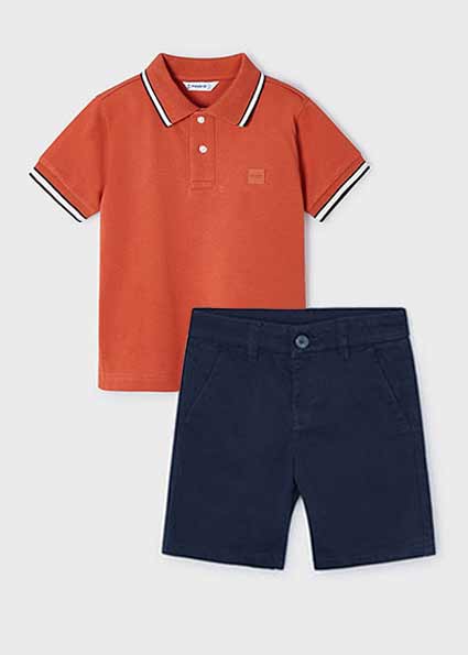 MAYORAL Orange & Navy Polo Shorts Set